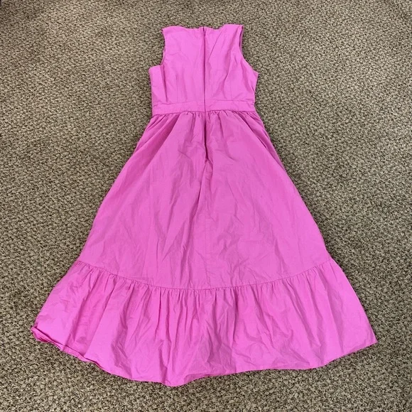 J. Crew Sleeveless faux wrap cotton poplin bright pink midi dress - Picture 4 of 9